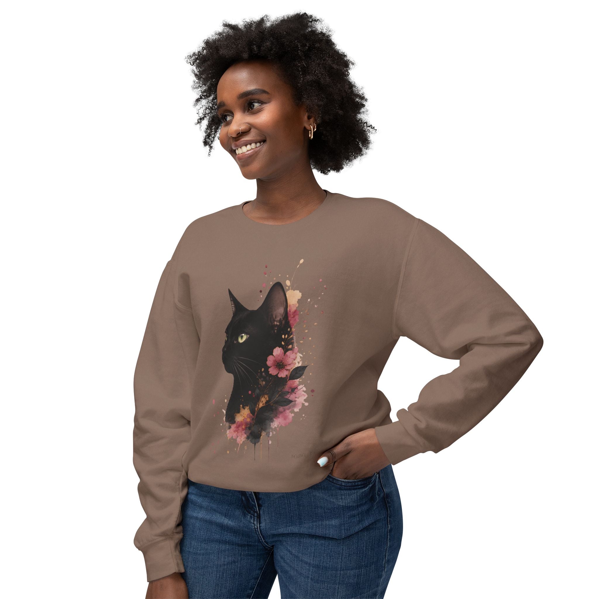 Black Cat Floral Crewneck Sweatshirt