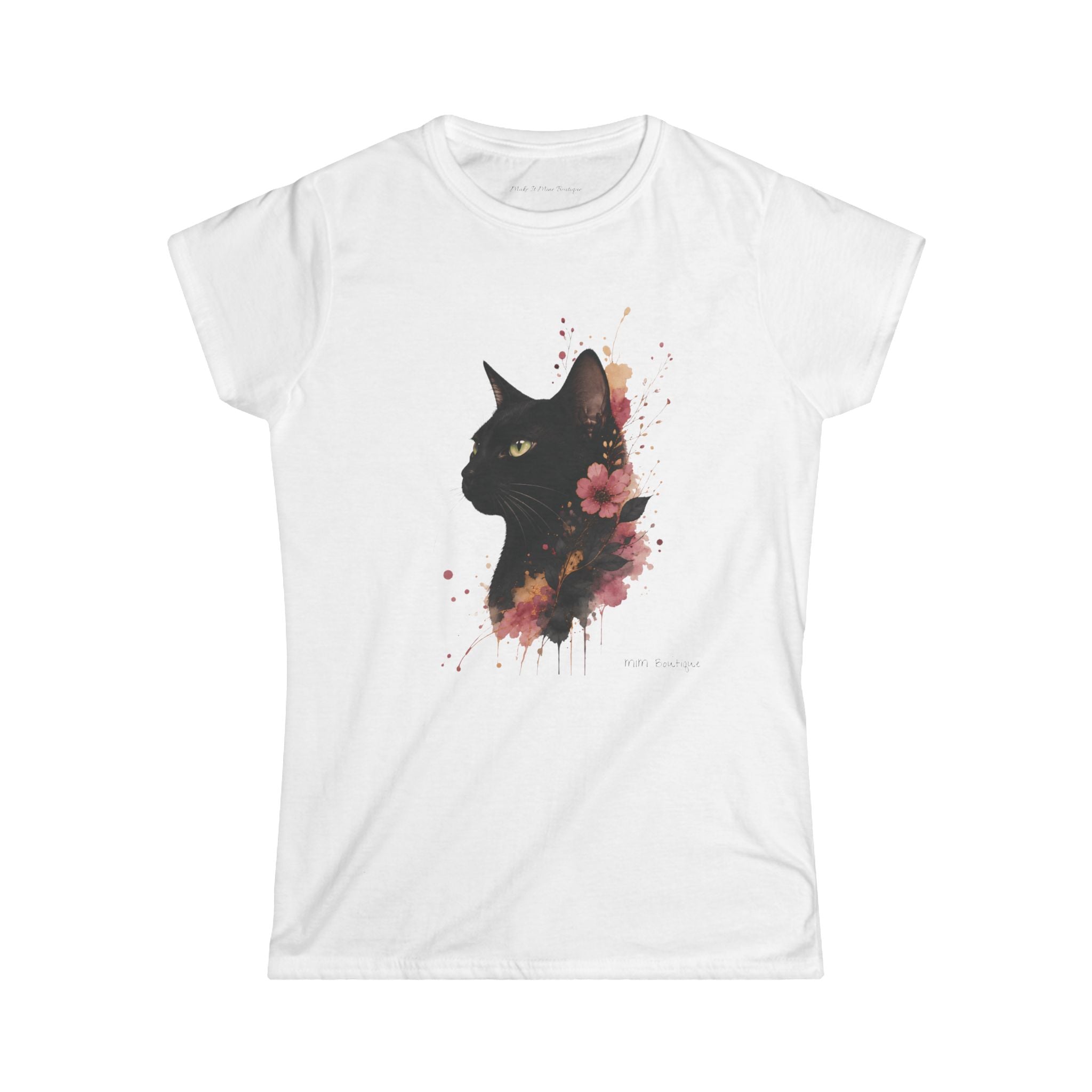 Black Cat Floral Tee — Women's Cat Portrait T-Shirt