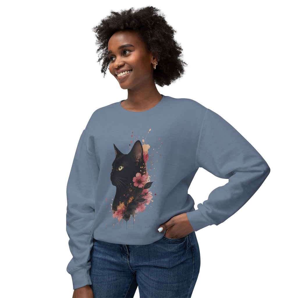 Black Cat Floral Crewneck Sweatshirt