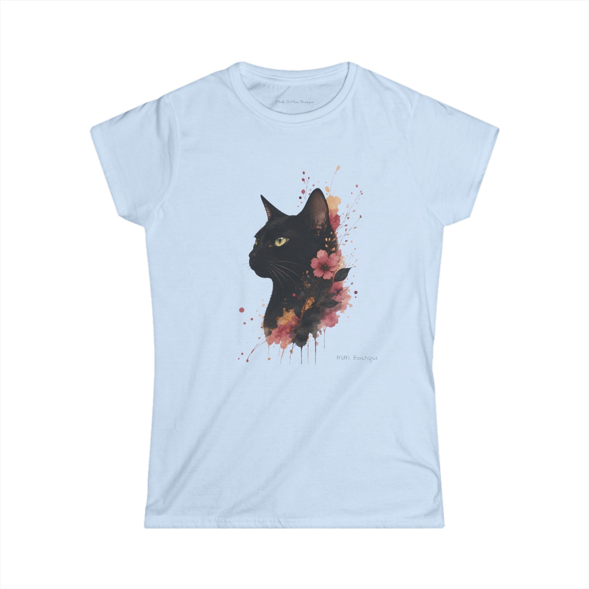 Black Cat Floral Tee — Women's Cat Portrait T-Shirt