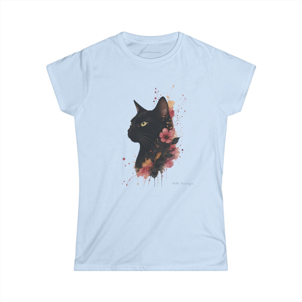 Black Cat Floral Tee — Women's Cat Portrait T-Shirt