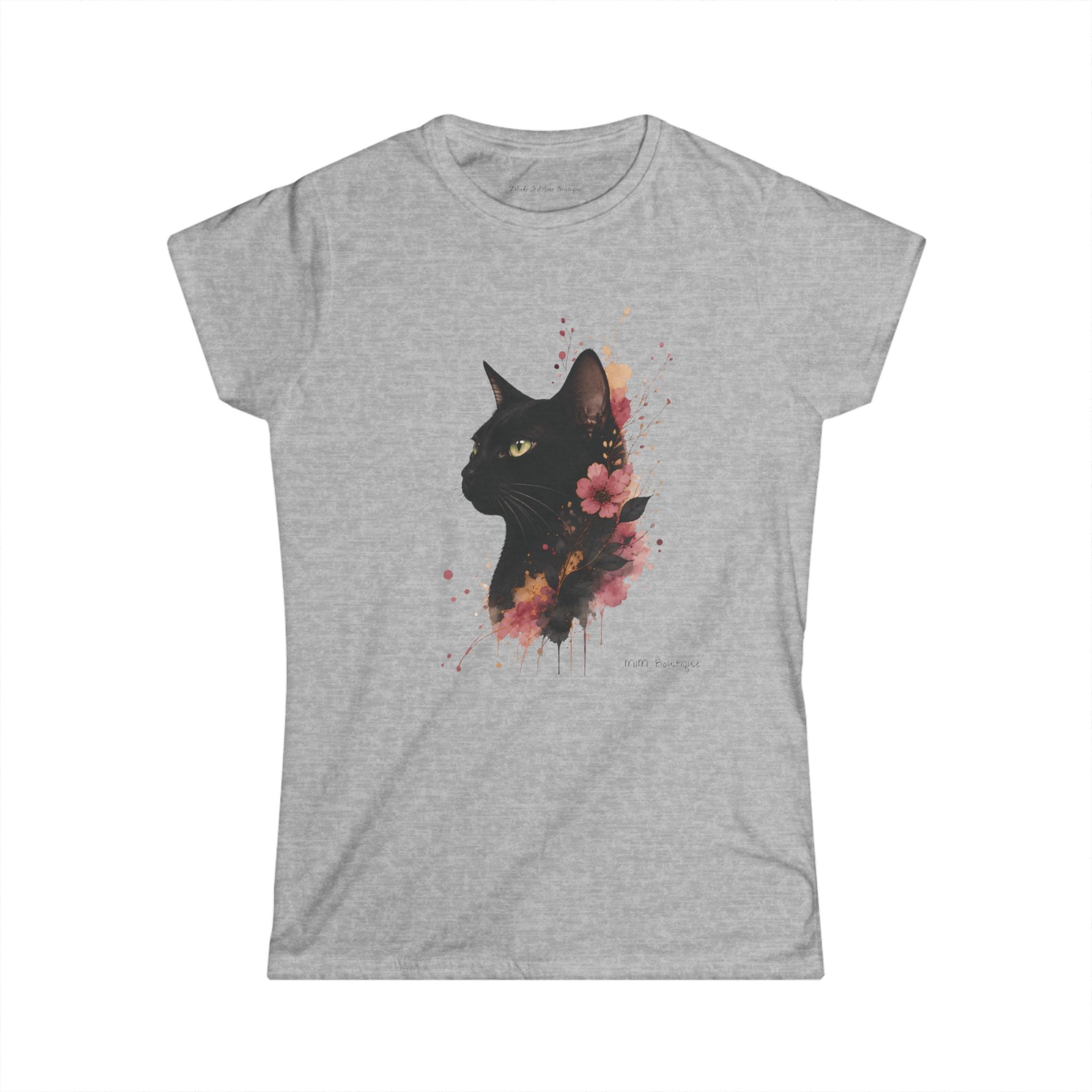 Black Cat Floral Tee — Women's Cat Portrait T-Shirt