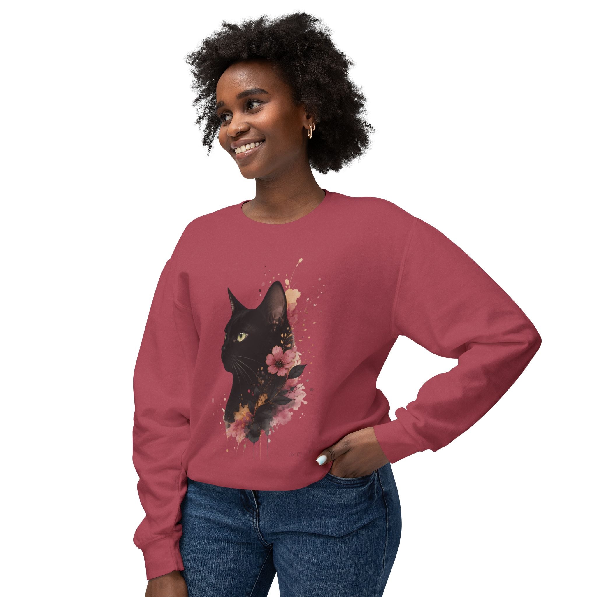 Black Cat Floral Crewneck Sweatshirt