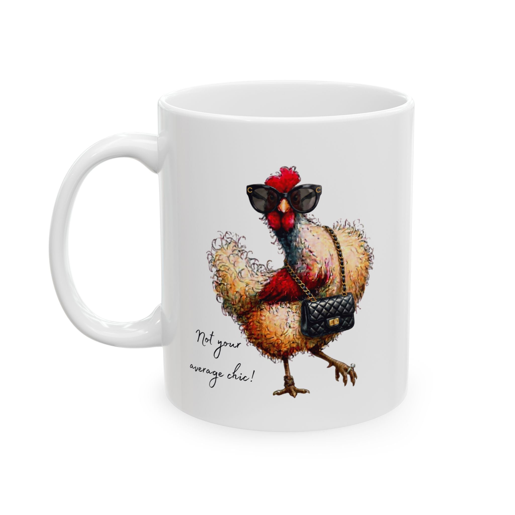 Rooster Watercolor Ceramic Mug — 'Not Your Average Cock' Funny Farmhouse Coffee Cup